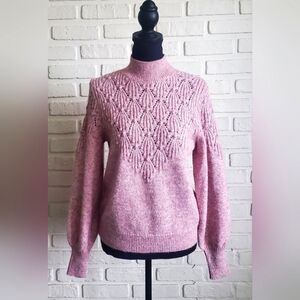 NWT RW&Co Mock Neck Pointelle Knit Sweater Soft Pink Pullover Size Small